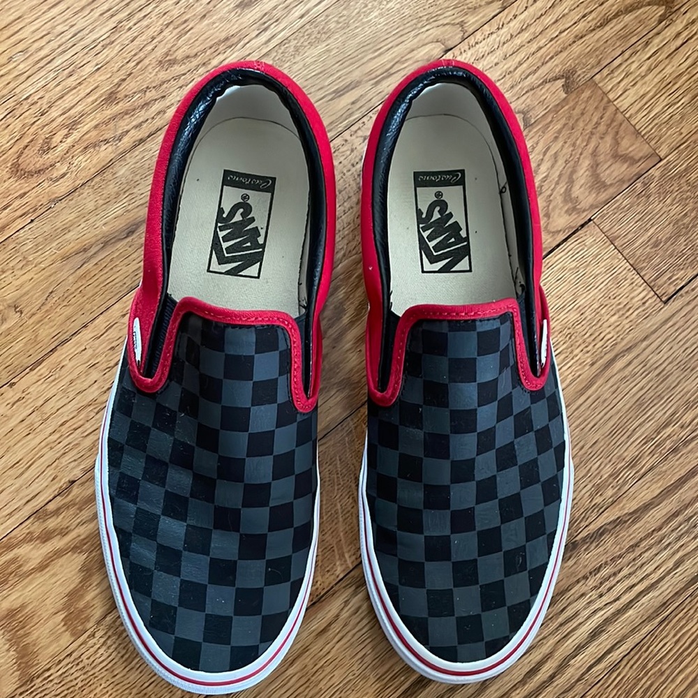 Vans custom shoes size 9.5 women. Red, black, gray, white. Excellent Condition!